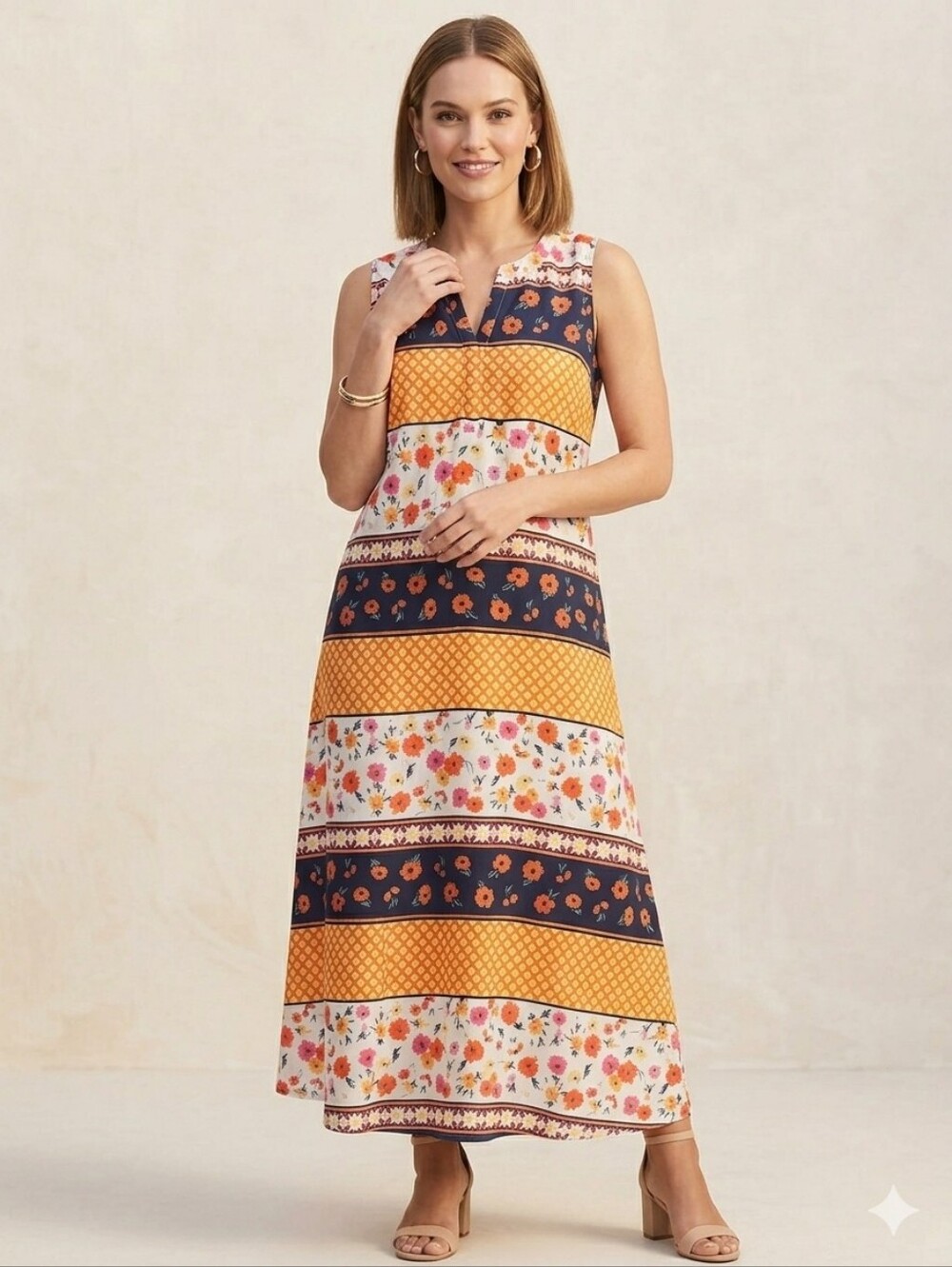 Lane Bryant Orange, White & Navy Mixed Print Dress